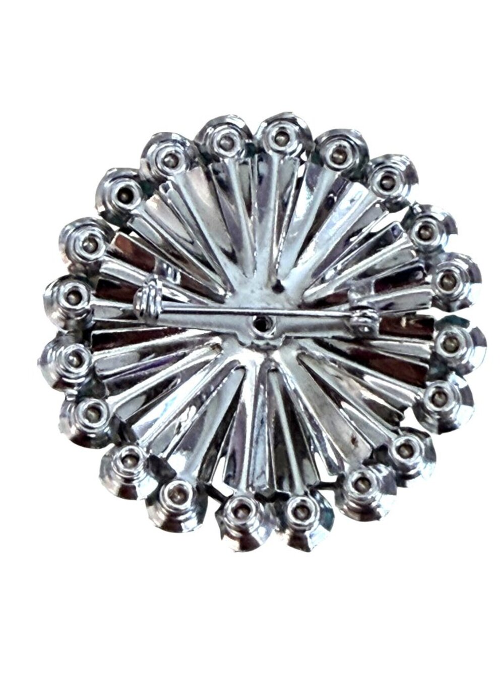Vintage Blue Rhinestone Flower Brooch Pin Silver-Tone MCM Sparkling 2" - Picture 2 of 6